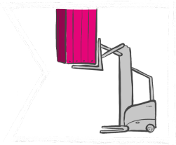 Illustration of forklift lifting a large box